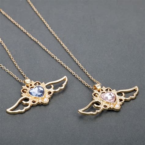 Dongsheng Anime Sailor Moon Necklace Pink And Blue Crystal Heart