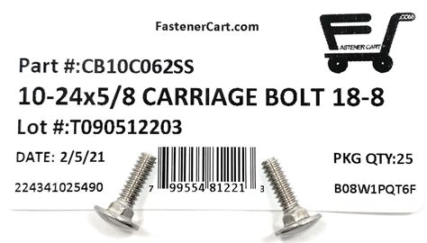 25 10 24x5 8 Carriage Bolts Stainless Steel 18 8 25 Pcs Fast Free Shipping Ebay