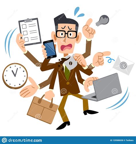 Too Busy Man With Brown Jacket Wearing Glasses Stock Vector