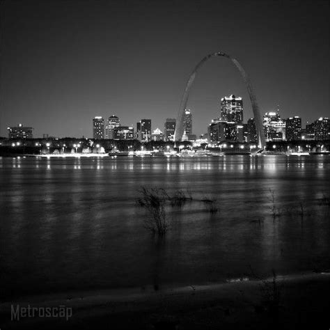 Black And White Picture Of The Gateway Arch Over St Louis Skyline At