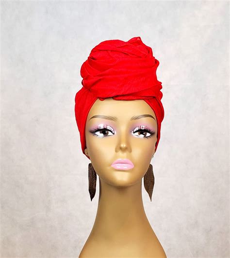 African American Head Wrap For Women Headbands Red Turban Etsy