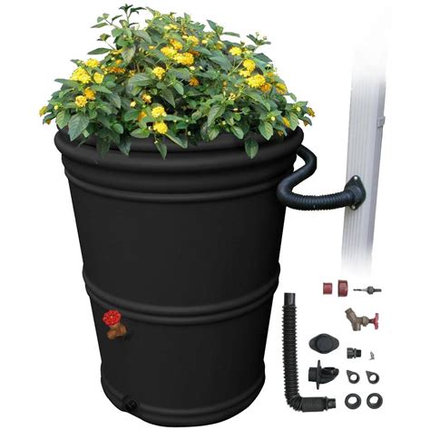 earthminded rainstation 65 gal rain barrel with diverter in recycled black prn1004 the home depot