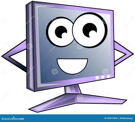 Happy Computer Cartoon In Light Blue Tones Isolated Stock Photo