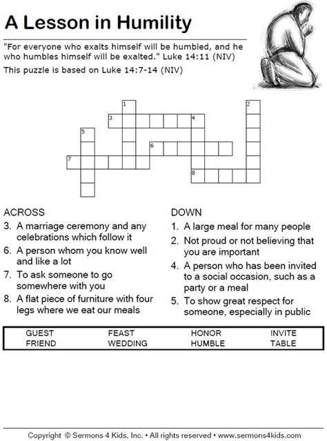 A Lesson In Humility Crossword Puzzle Sunday School Activities