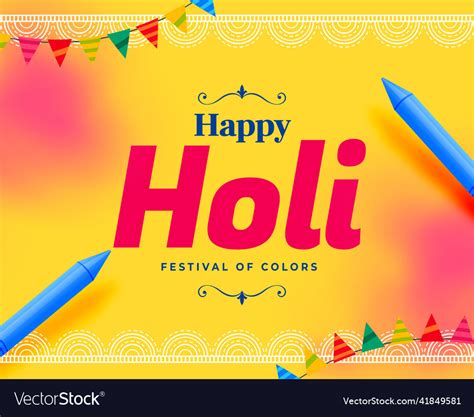 Happy Holi Card With Gulal Powder And Pichkari Vector Image