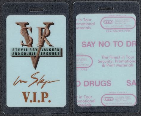 Stevie Ray Vaughan And Double Trouble OTTO Laminated V I P Backstage Pass From The In Step Tour