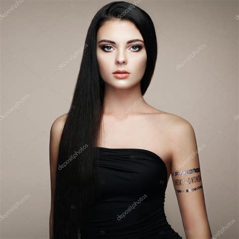 Fashion Portrait Of Elegant Woman With Magnificent Hair Stock Photo By