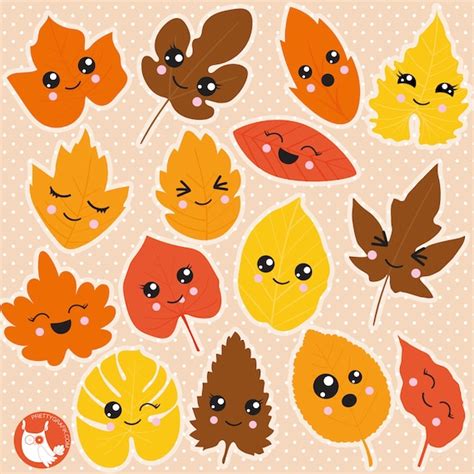 Kawaii Fall Leaves Clipart Clipart Commercial Use Vector Graphics