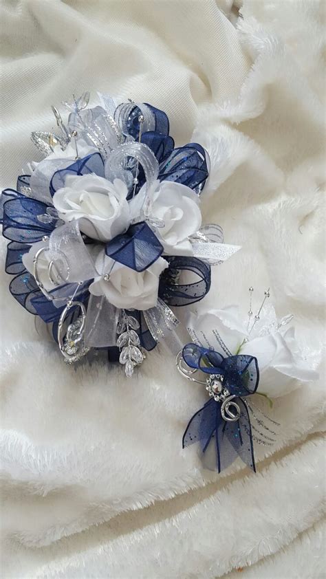 Dark Royal Blue Navy And White Prom Corsage From Hen House Designs