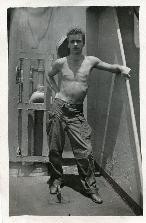 Shirtless Solder Muscle Boy On Deck Vintage Journey Vintage