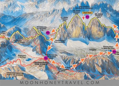Trekking Tre Cime Di Lavaredo 3 Day Hut To Hut Hike In The Dolomites Hiking Map Dolomites