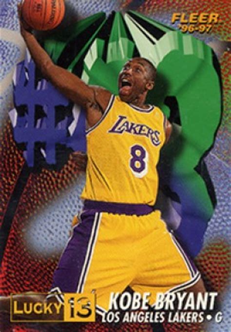 Kobe bryant (aka the black mamba, aka kb24) was drafted by the los angeles lakers with the 13th overall pick in the 1996 nba draft (talk about an absolute steal!) here are the top kobe bryant rookie cards to invest in (and hopefully watch your money grow to new heights and retire early!). 1996 Fleer Lucky 13 Kobe Bryant #13 Basketball Card Value Price Guide