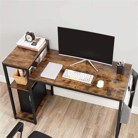 Industrial Brown Computer Desk With Shelves And Storage Bag Vasagle