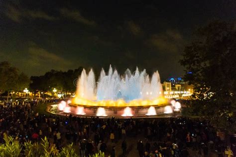 Barcelona Spain April Magic Fountain Of Montjuic Light Show At Plaza Espanya In