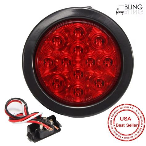 Led 4 Red Round Stop Turn Tail Light W Grommet Pigtail For Truck