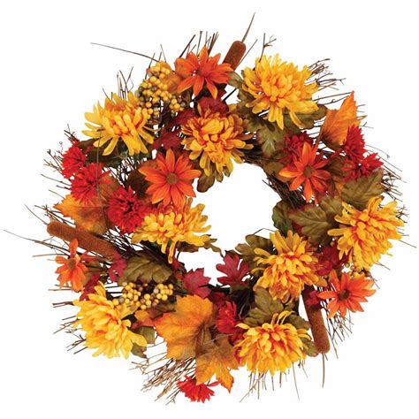 Oakridge 18 Wide Fall Mum Wreath Faux Autumn Wreath