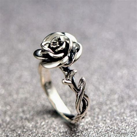 Adjustable Rose Shaped Promise Ring For Her In Sterling Silver Perfect Valentine S Day Gift