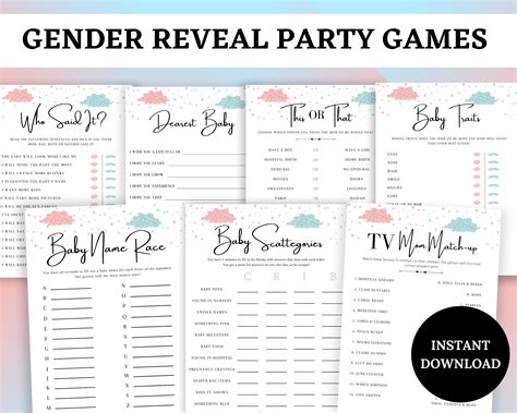 Gender Reveal Games Bundle Virtual Gender Reveal Party Games Etsy
