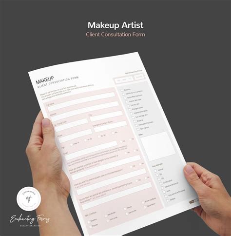 Makeup Artist Forms Client Intake Form Client Record Cards Face