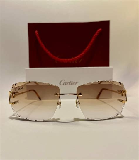 Cartier Cartier Rimless Diamond Cut Brown Sunglasses Big C Ct00920