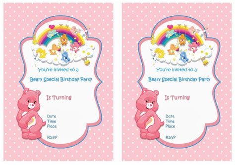 Free Printable Care Bears Birthday Party Invitations

