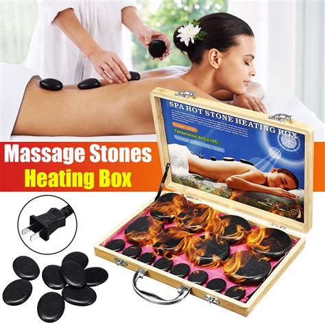 Buy With 16pcs Stones Bamboo Natural Energy Massage Hot Stone Heater Kit Carry Case Box Spa