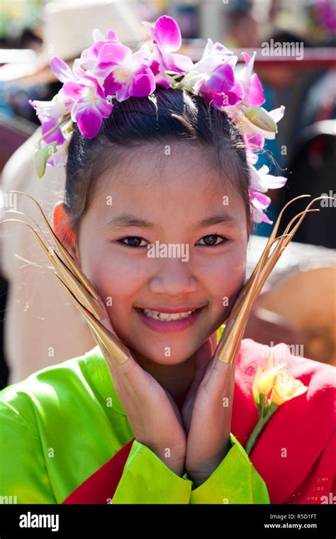 Thailand Chiang Mai Chiang Mai Flower Festival Portrait Of Girl In