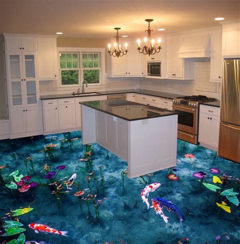 Epoxy floor coatings are ideal for: 3d epoxy flooring for kitchen koi fish pond theme | Epoxy ...