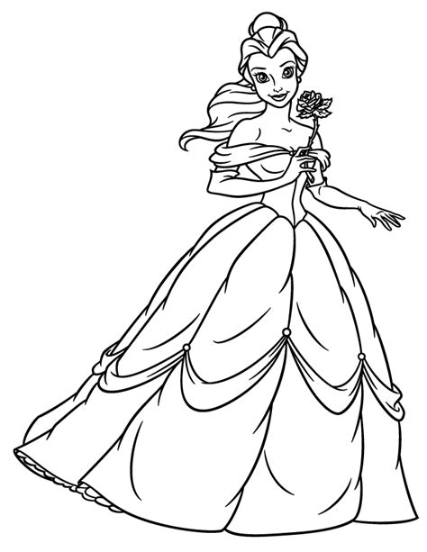 Fancy disney princess coloring page 25 for free colouring pages. Princess Belle Holding Flower Coloring Page - Enjoy Coloring