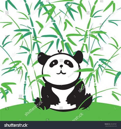Cute Drawing Panda Bamboo Cartoon Wildlife Stock Vector