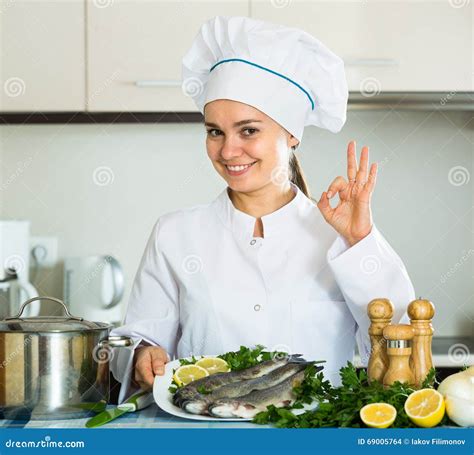 Female Chef In Kitchen Stock Photo Image Of Female Occupation 69005764
