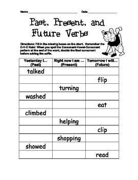 verb tenses inflected ending worksheet past present future 2nd3rd