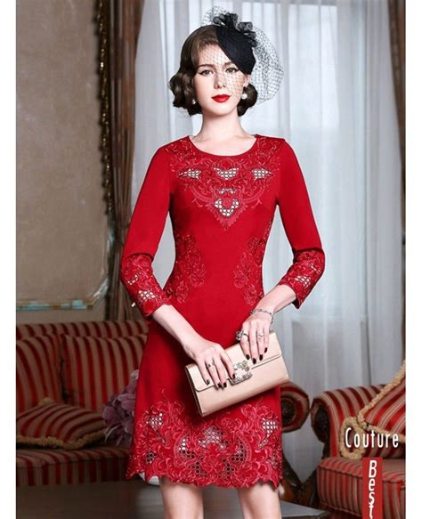 High End Embroidery Long Sleeve Party Dress For Women Over 4050