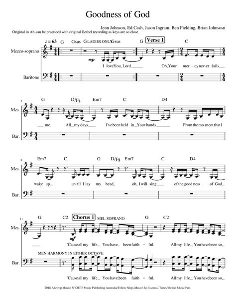 Goodnessofgod Sheet Music For Baritone Mezzo Soprano Choral