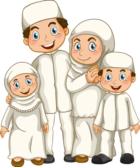 Happy Eid Mubarok With Children Muslim Vector Download Png Image