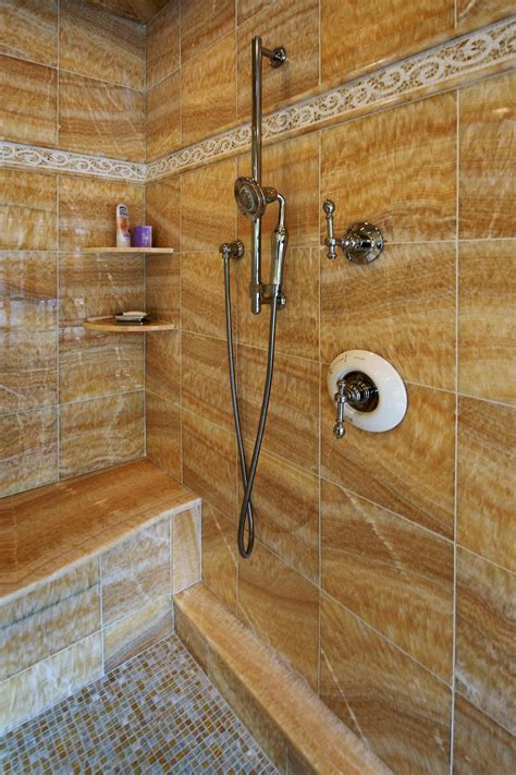 Franciscan custom shower base with bench seat, and rebath classic subway tile wall system. Photo Page | HGTV