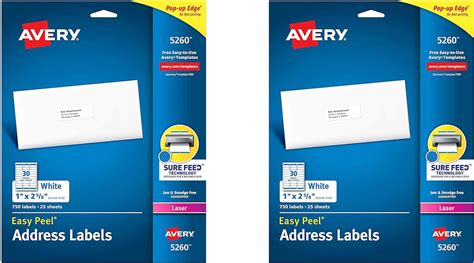 Avery 5260 Easy Peel Address Labels Sure Feed Laser 1 X 2 58 White