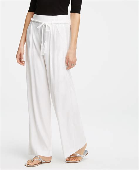 Ann Taylor Petite Belted Linen Blend Pants In White Lyst