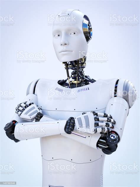 3d Rendering Of A Male Android With Arms Crossed Stock Photo Download