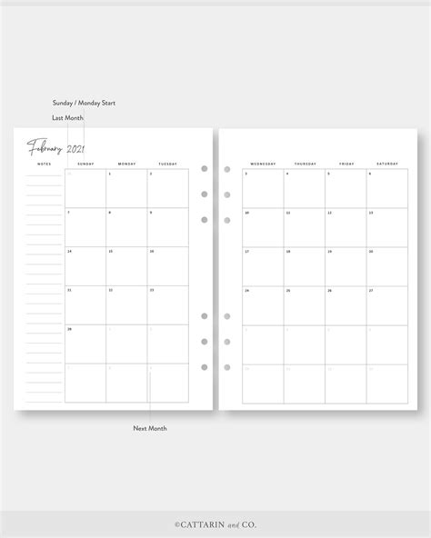 A6 2021 2022 Monthly Planner Printable Calendar On Two Pages Etsy