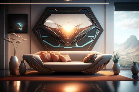 Premium Ai Image Ultra Modern Living Room With Futuristic Sofa And
