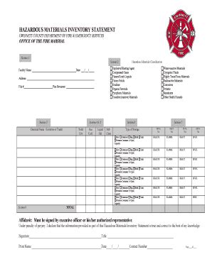Hazardous Material Inventory Statement Template Form Fill Out And