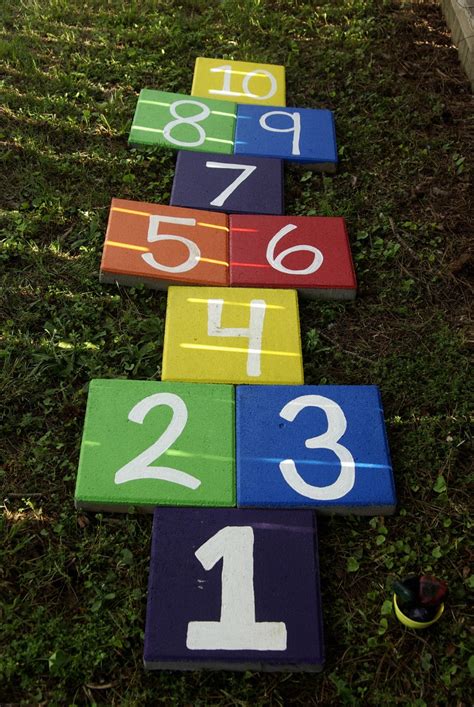 The list may include items such as repainting the shed, fixing cracked walkways, putting in a new garden, repainting the fence and installing features such as a fountain or pond. Hopscotch we made for our backyard! Painted concrete ...