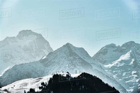 Snow Covered Mountain Landscape With Ski Slope Alpe Dhuez Rhone