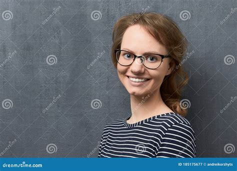 Portrait Of Happy Girl With Eyeglasses Smiling Broadly Stock Image