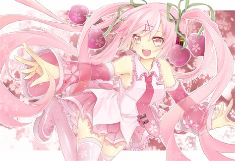 Cherry Food Fruit Hatsunemiku Longhair Pinkeyes Pinkhair Ribbons