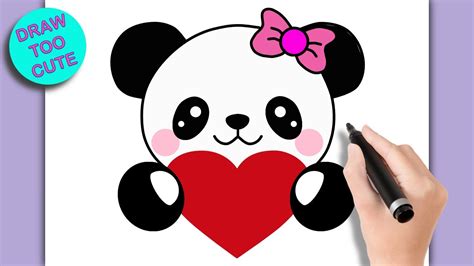 how to draw a cute panda holding a heart easy step by step drawing youtube