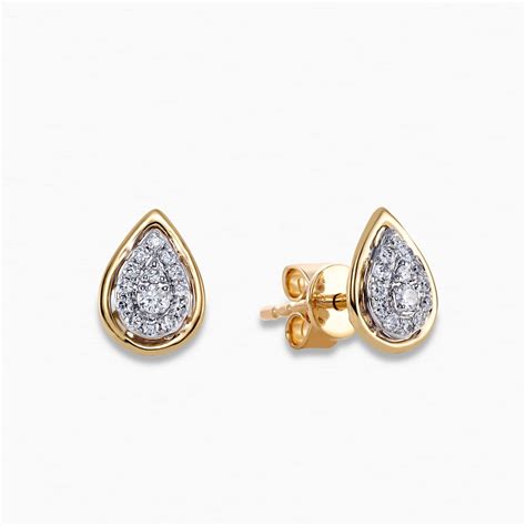 Ct Yellow Gold Pear Shape Cluster Diamond Earrings