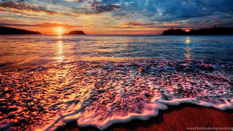Sunsets Sunset Beach Ocean Sand Wave Sea Shore Wallpapers
