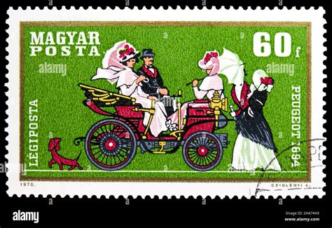 Moscow Russia November Postage Stamp Printed In Hungary Shows Peugeot Airpost